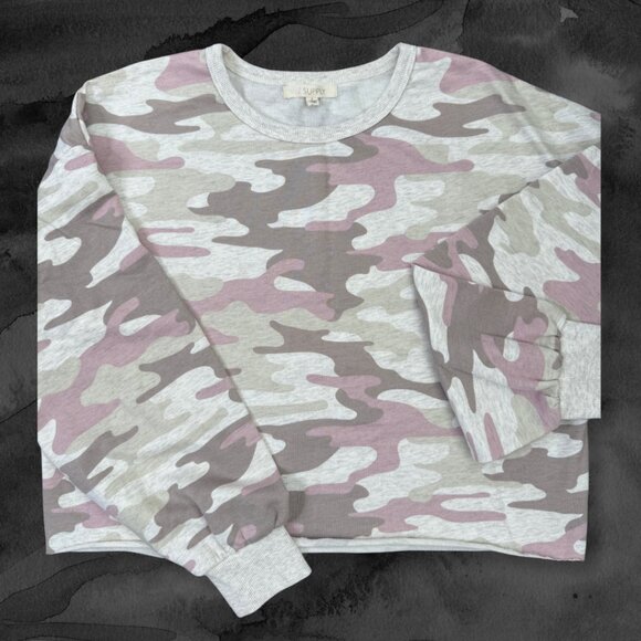 💗 Z Supply Pink Camo Cropped Lightweight Sweatshirt | Girls’ Size Large 12-14 - Picture 1 of 6